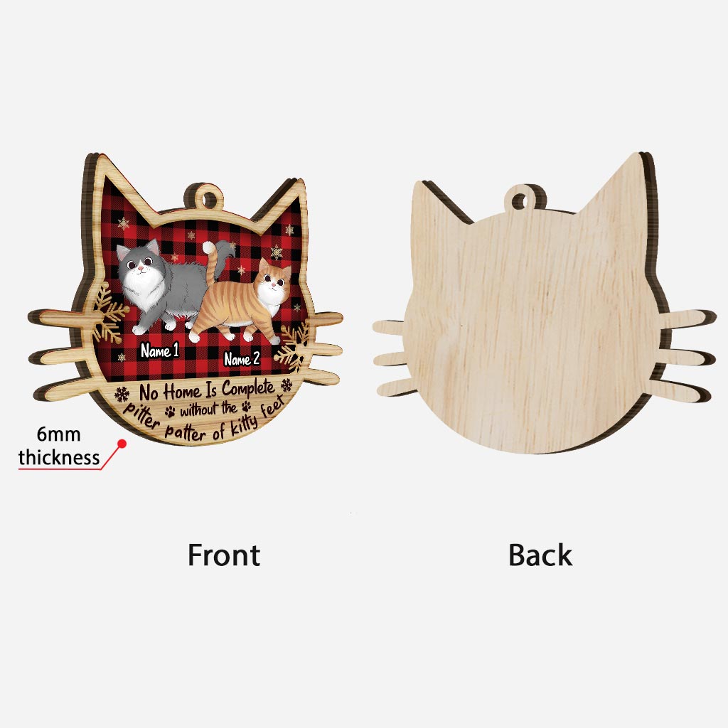 Patinage - Ornement de Noël personnalisé en bois superposé représentant un chat