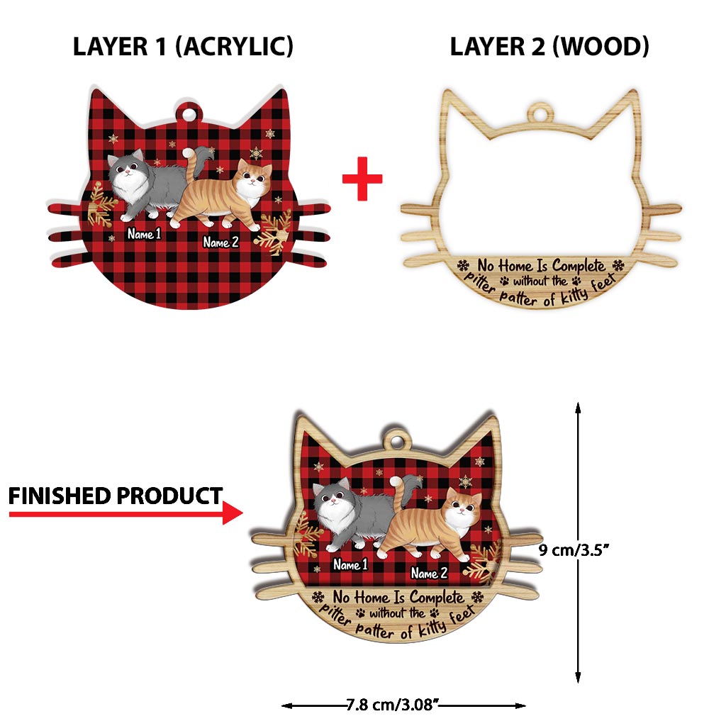 Patinage - Ornement de Noël personnalisé en bois superposé représentant un chat