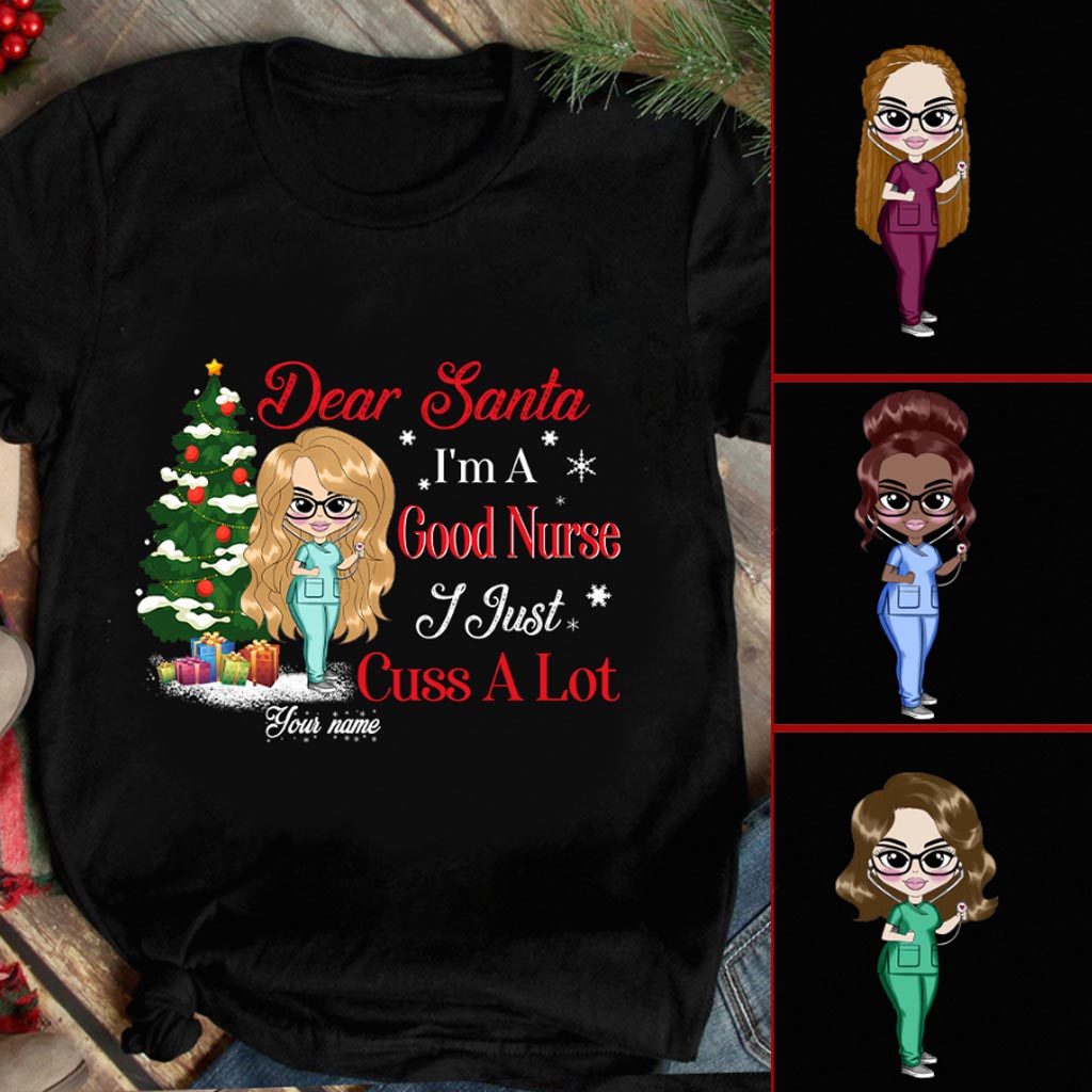 Cher Père Noël, je suis une bonne infirmière - T-shirt et sweat à capuche de Noël personnalisés pour infirmières