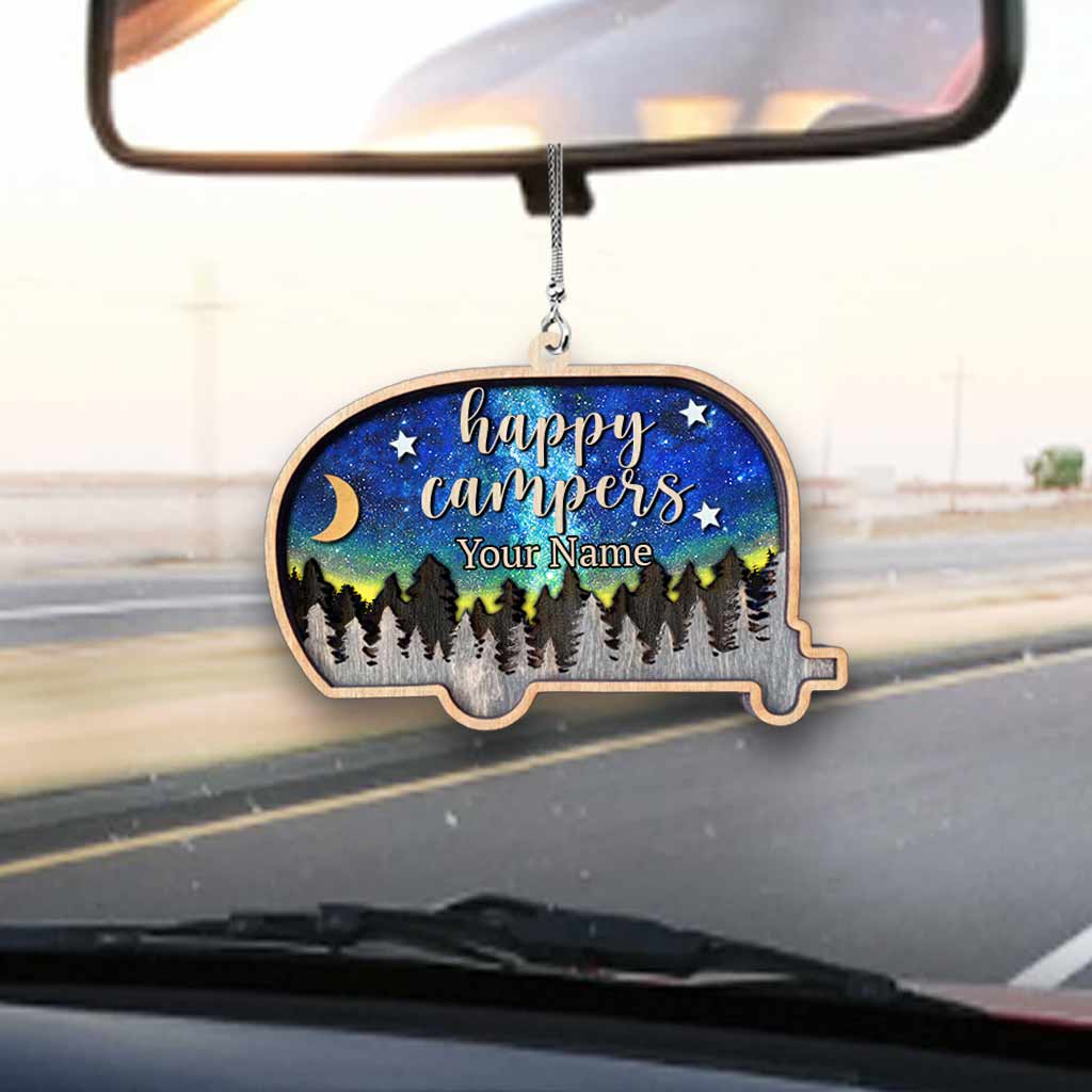 Couple de campeurs heureux - Ornement de voiture de camping personnalisé (Impression recto verso)