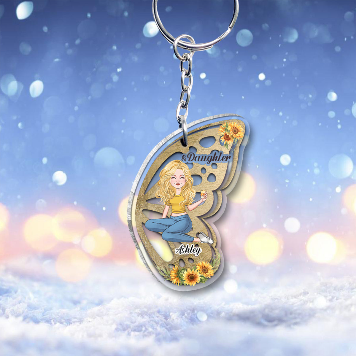 Mère et fille - Porte-clés transparent assorti et personnalisé pour maman