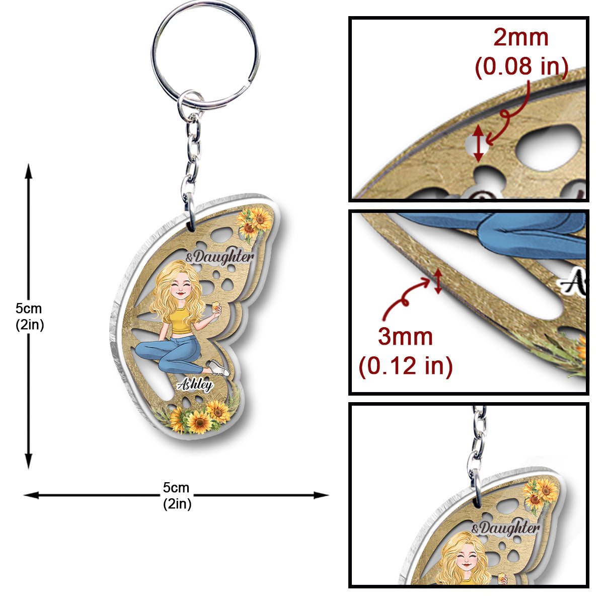 Mère et fille - Porte-clés transparent assorti et personnalisé pour maman