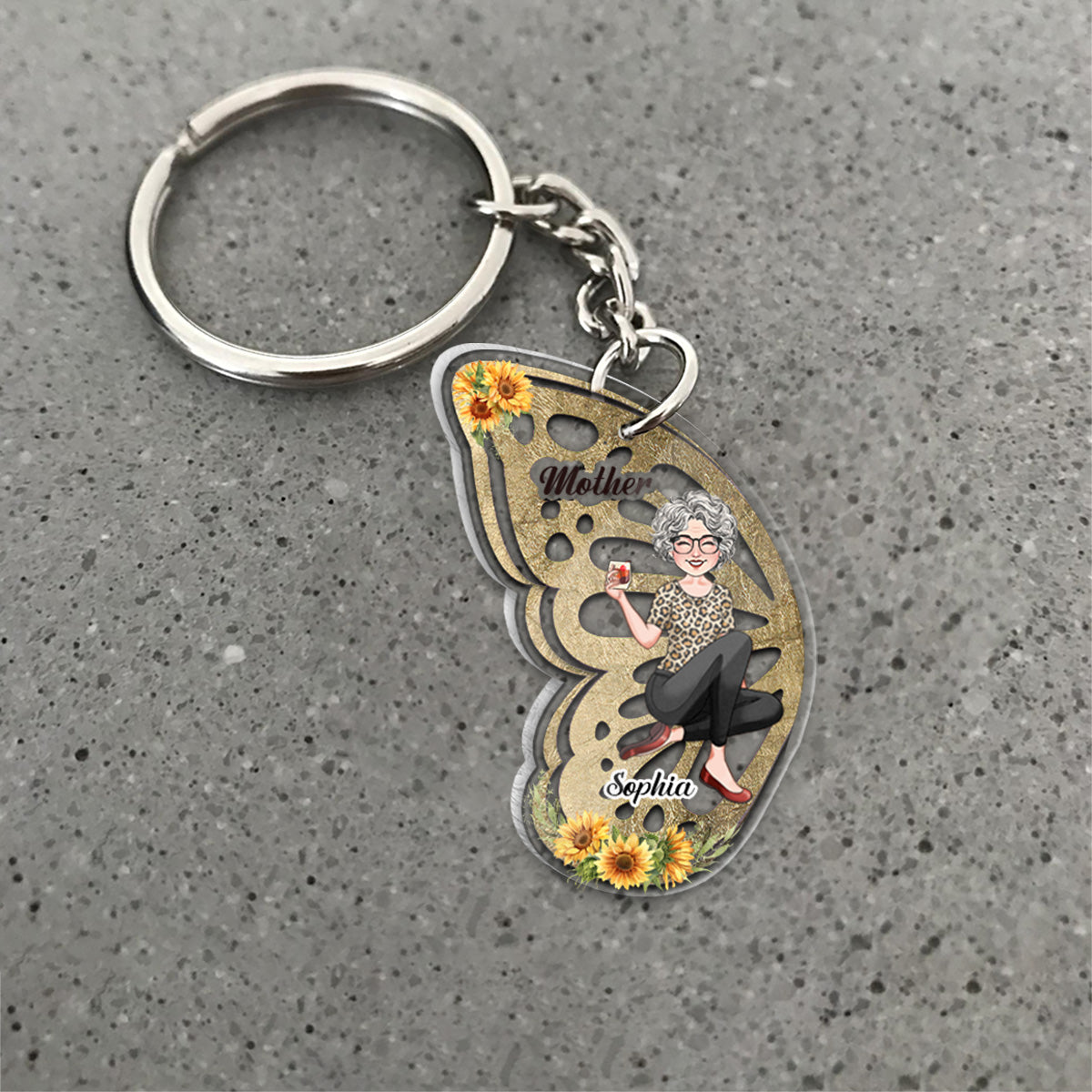 Mère et fille - Porte-clés transparent assorti et personnalisé pour maman