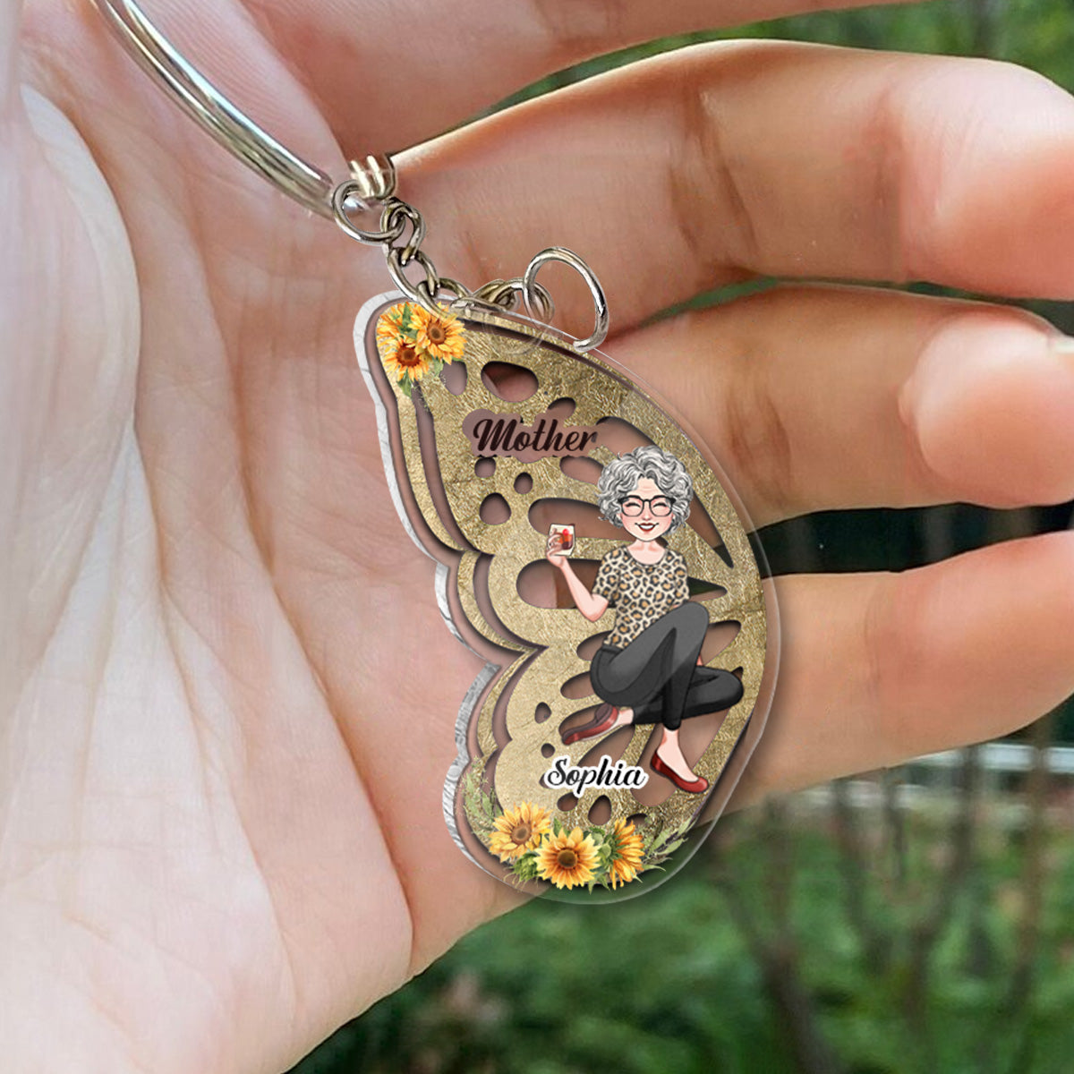 Mère et fille - Porte-clés transparent assorti et personnalisé pour maman