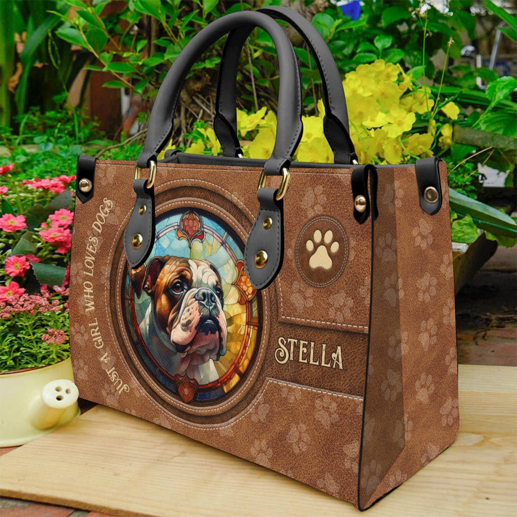 Sac à main en cuir personnalisé avec motif chien vitrail