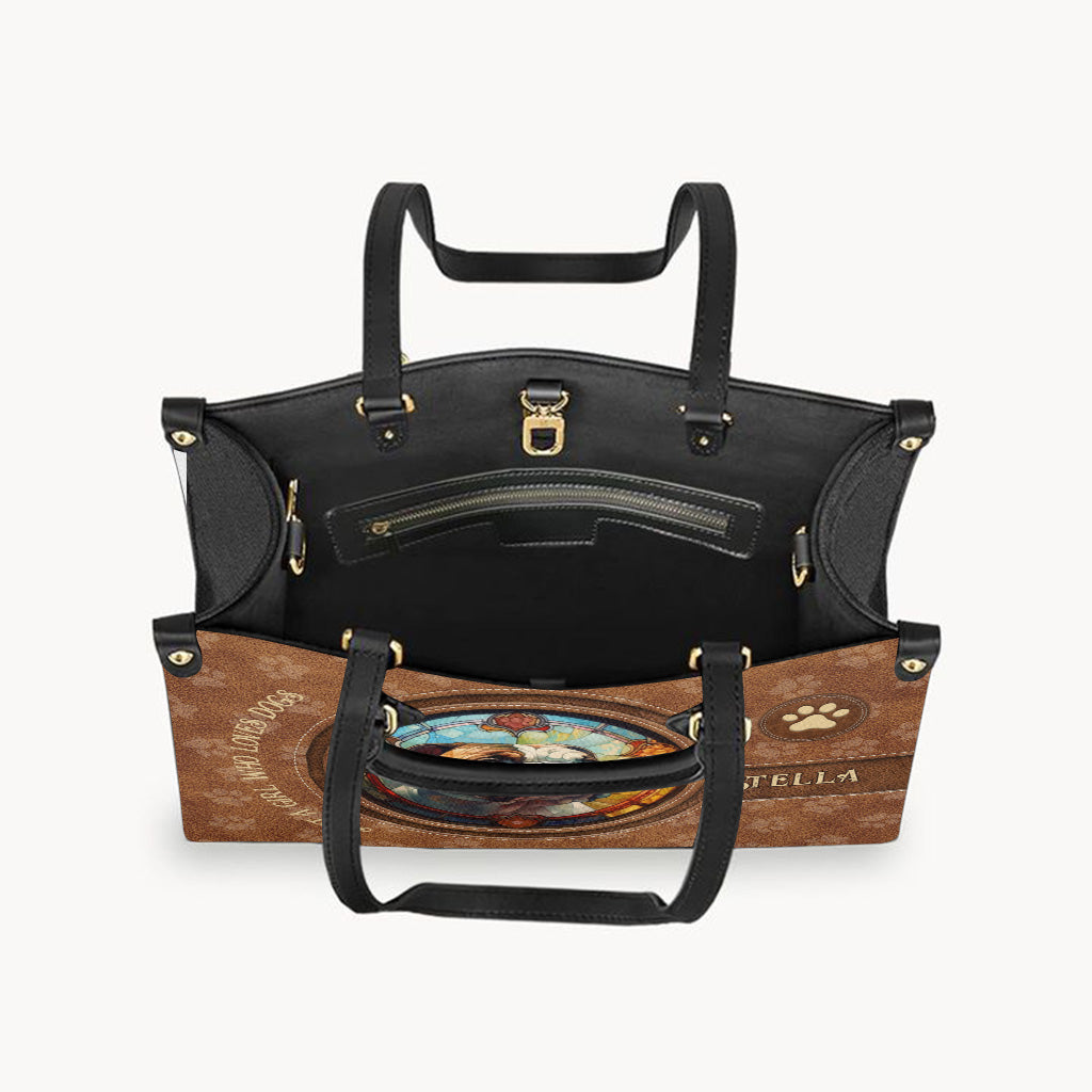 Sac à main en cuir personnalisé avec motif chien vitrail