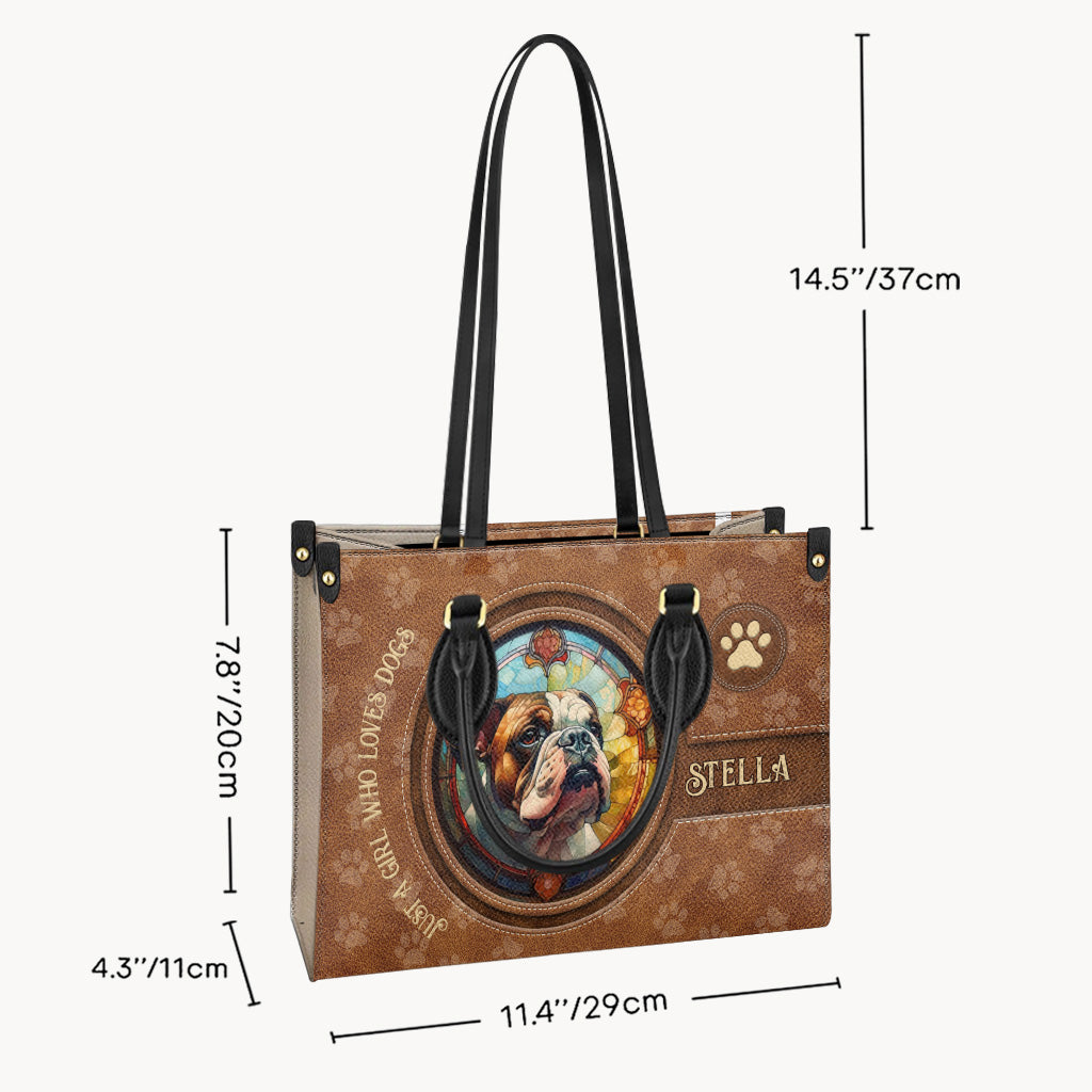 Sac à main en cuir personnalisé avec motif chien vitrail