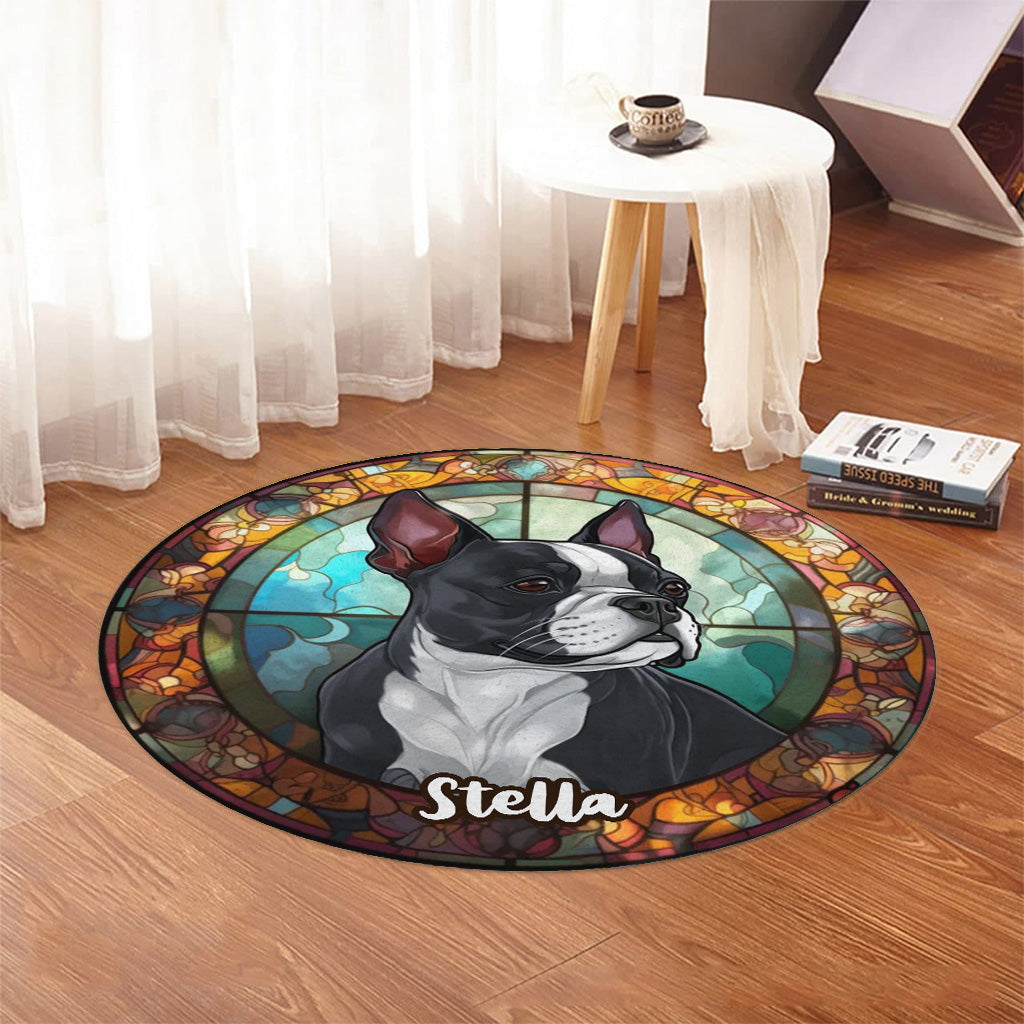 Stained Glass Dog - Personalized Dog Round Rug