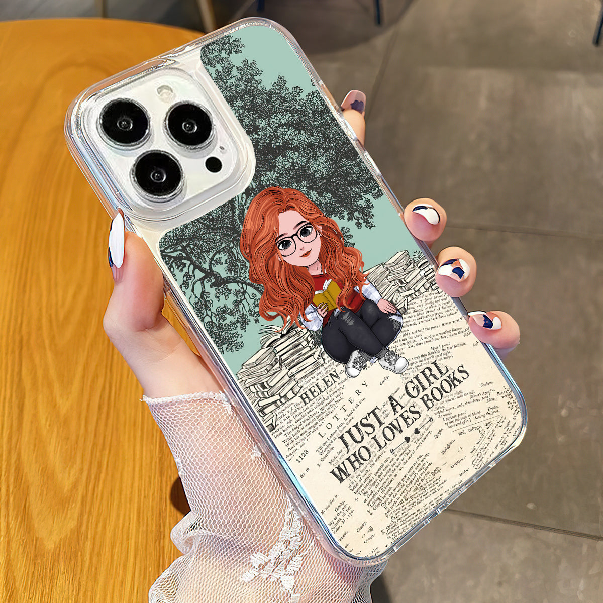 Une fille qui aime les livres - Coque de téléphone transparente personnalisée avec un livre