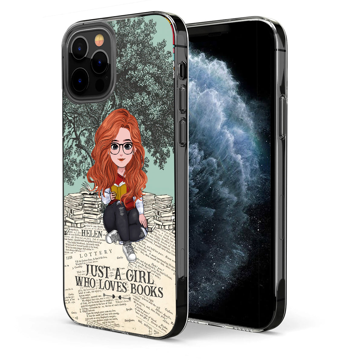 Une fille qui aime les livres - Coque de téléphone transparente personnalisée avec un livre