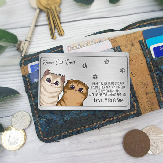 Merci d'être notre papa - Carte personnalisée pour portefeuille avec un chat