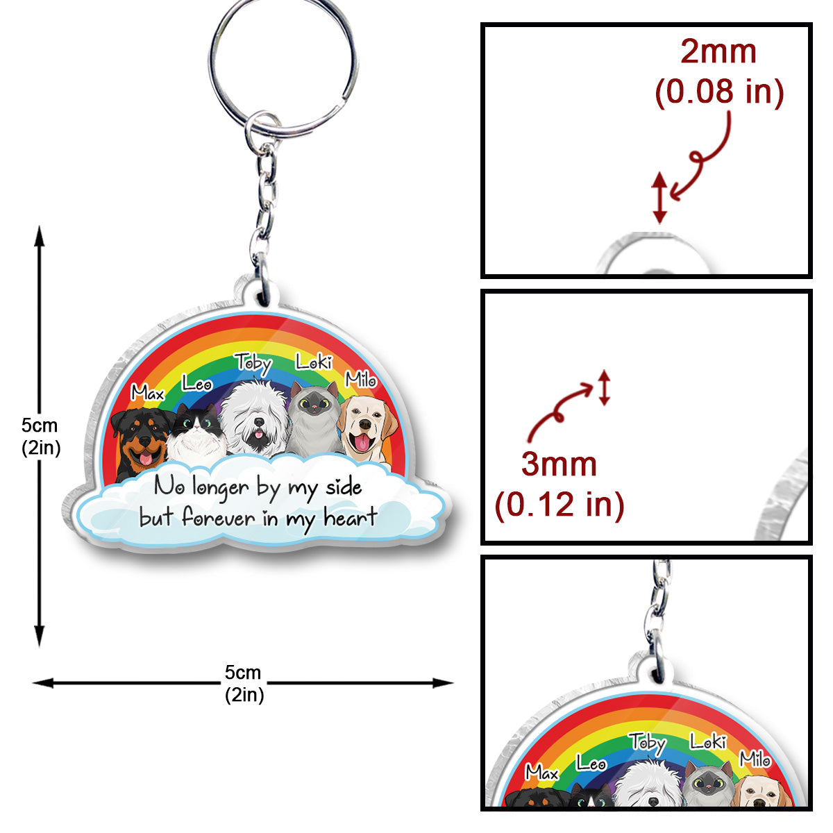 Porte-clés pour chien personnalisé « Plus à mes côtés » (Impression recto verso)