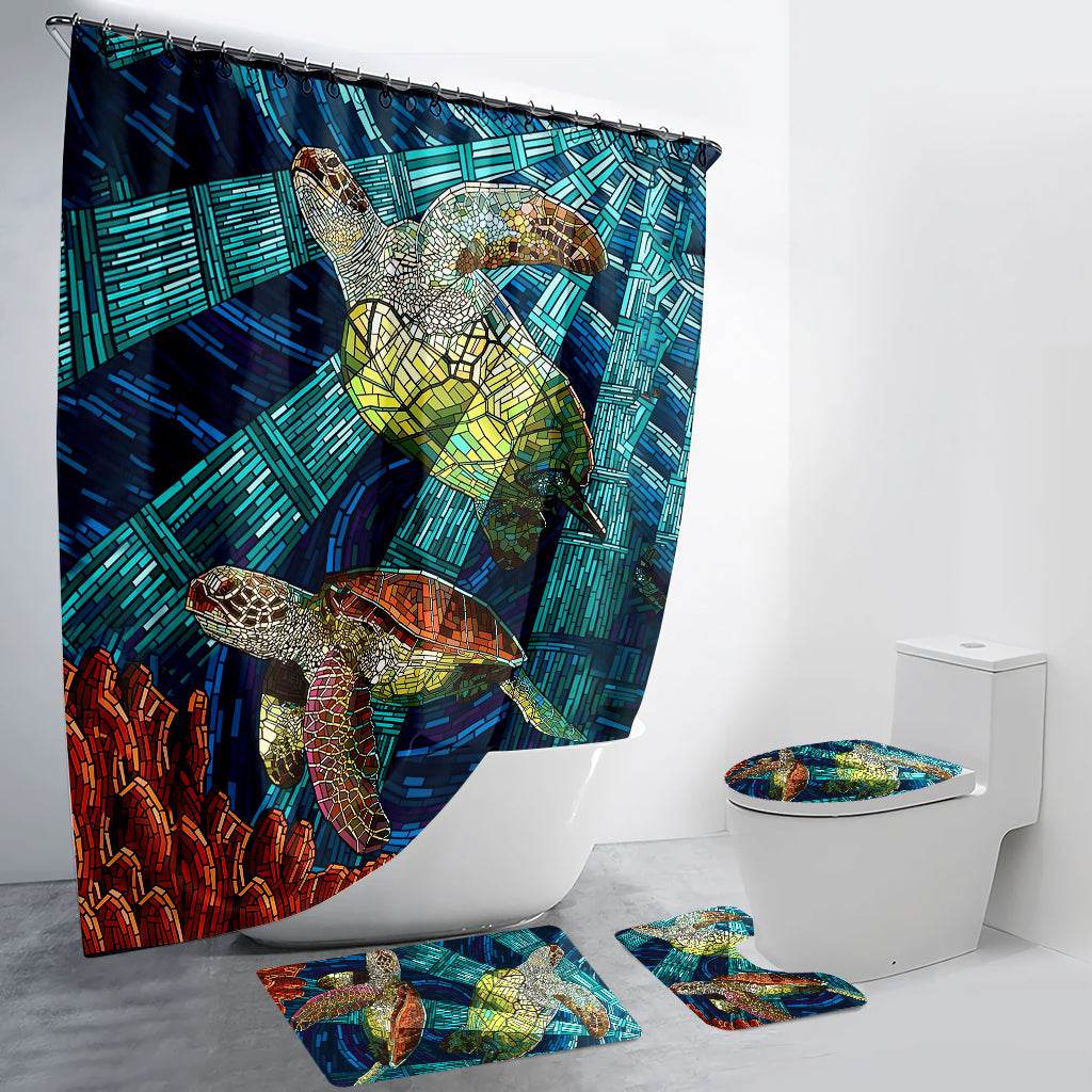 Ensemble rideau et tapis de bain en mosaïque de tortues