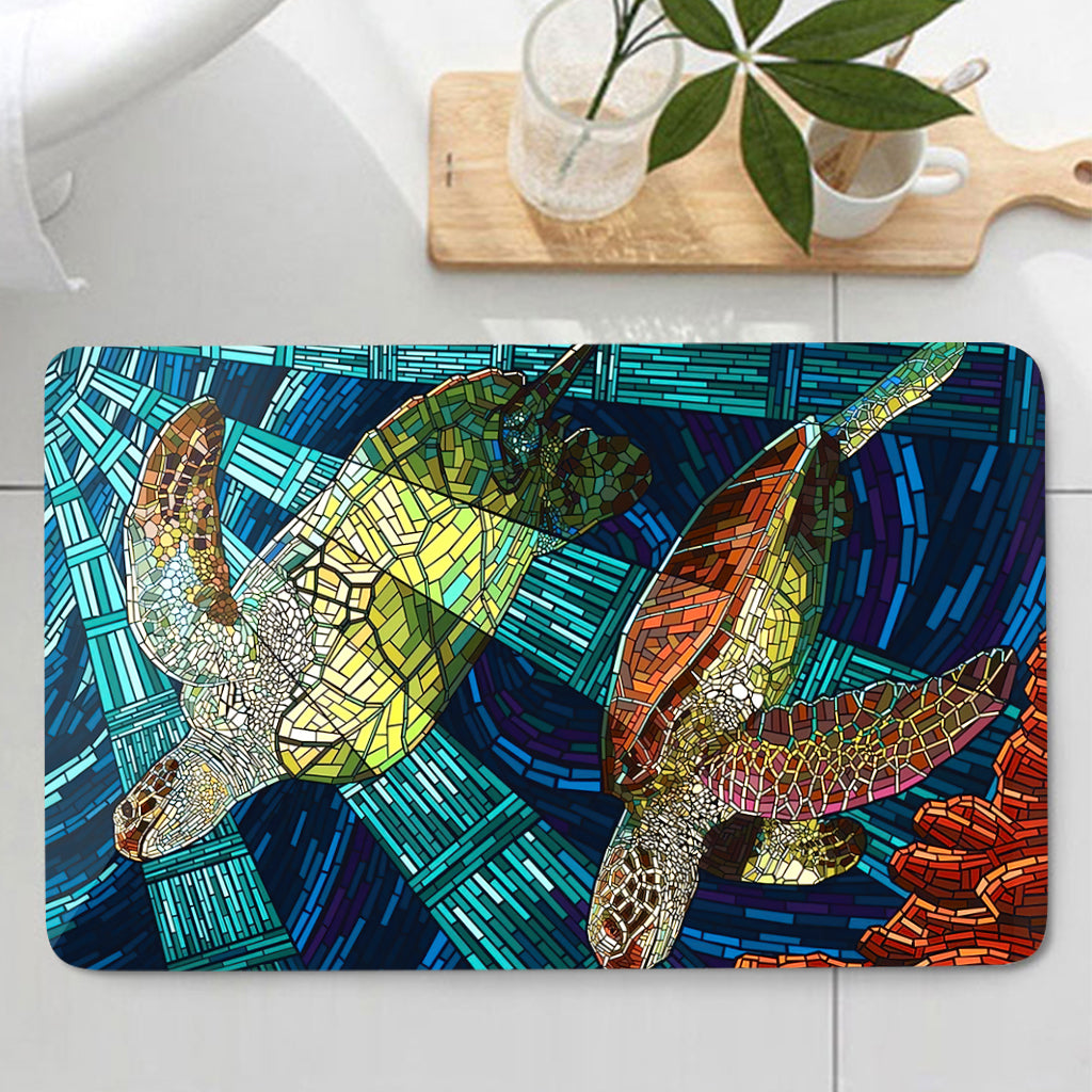 Ensemble rideau et tapis de bain en mosaïque de tortues