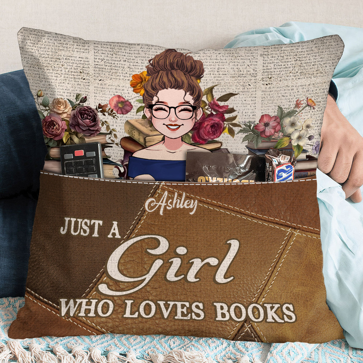 Juste une fille qui aime les livres - Coussin à poche de livre personnalisé