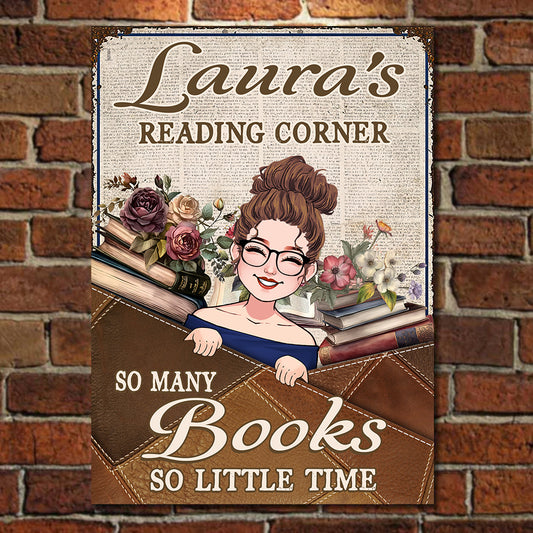 Tant de livres, si peu de temps - Plaque métallique rectangulaire personnalisée en forme de livre