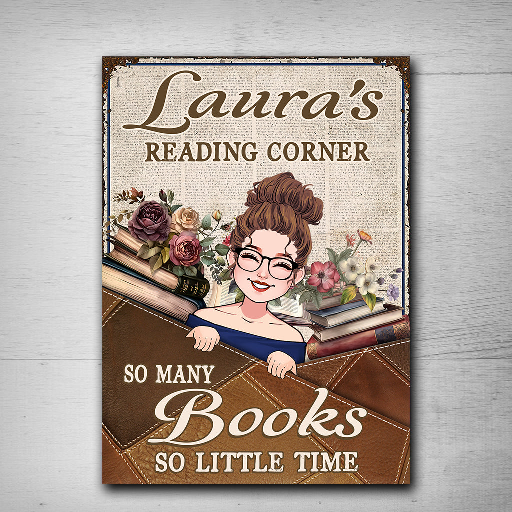 Tant de livres, si peu de temps - Plaque métallique rectangulaire personnalisée en forme de livre