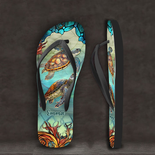 J'adore les tortues - Tongs personnalisées en forme de tortue