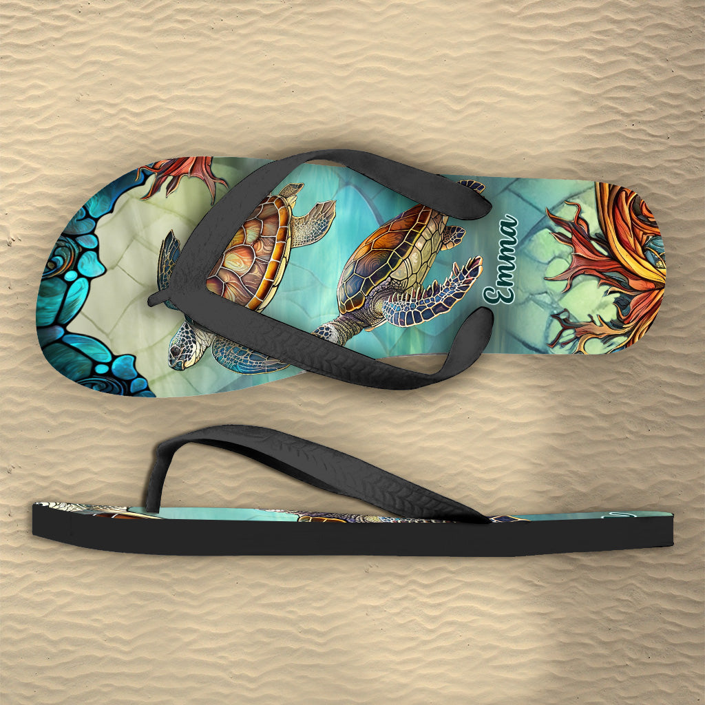 J'adore les tortues - Tongs personnalisées en forme de tortue