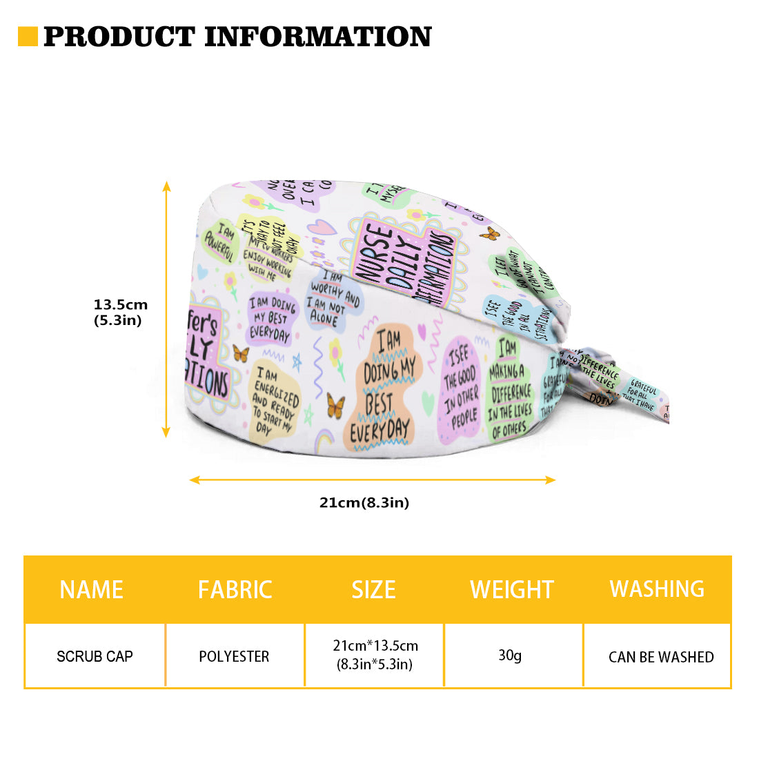 Affirmations quotidiennes pour infirmières - Bonnet de bloc opératoire personnalisé