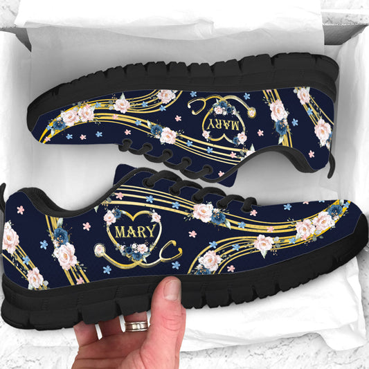 Stéthoscope Cœur Fierté Infirmière Roses Bleues - Baskets Infirmière Personnalisées