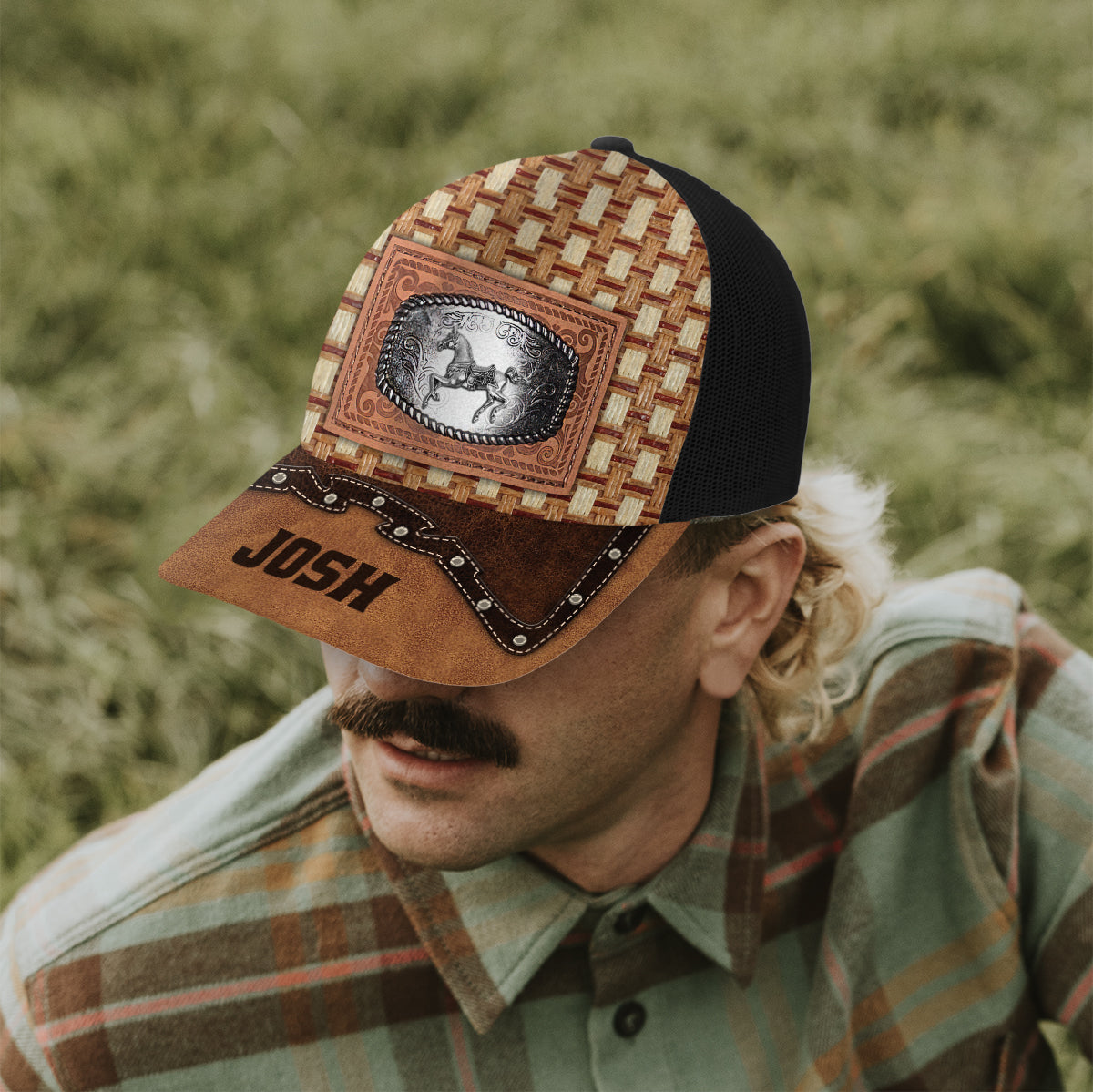 Casquette de camionneur Metal Horse personnalisée (maille noire)