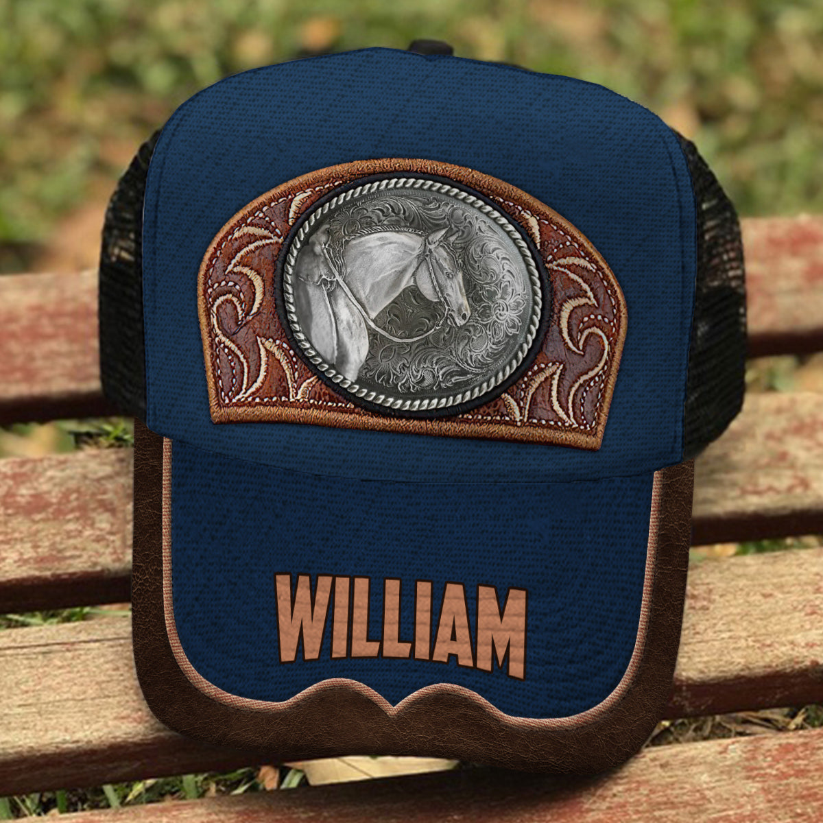 Casquette de camionneur Vintage Horse personnalisée (maille noire)