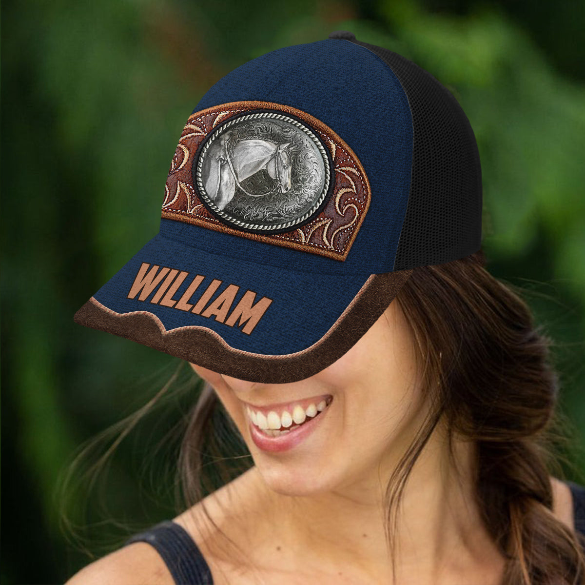 Casquette de camionneur Vintage Horse personnalisée (maille noire)