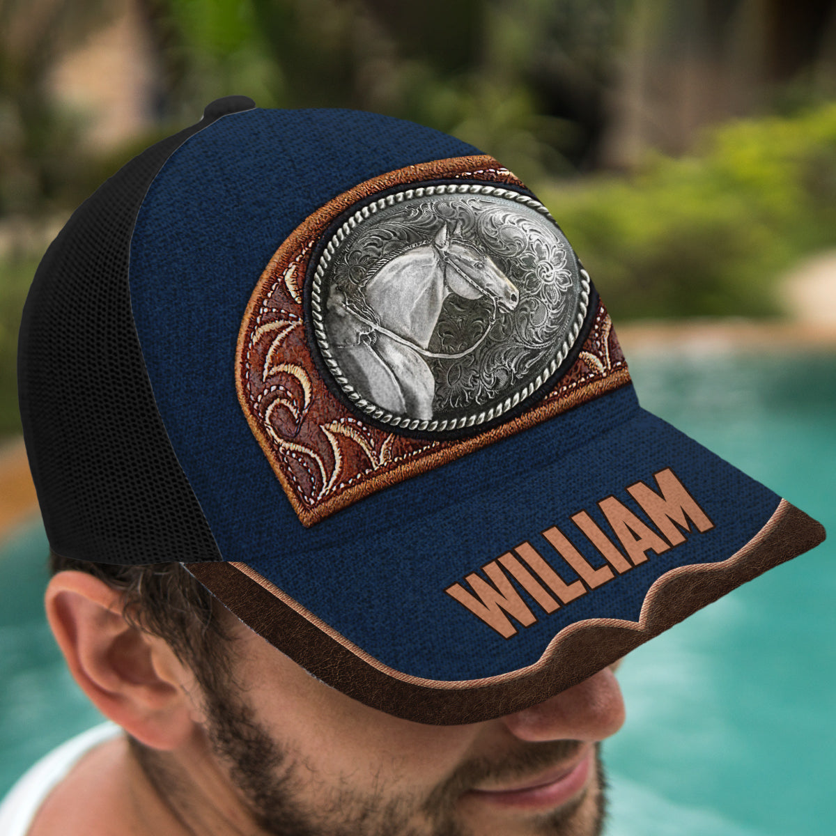 Casquette de camionneur Vintage Horse personnalisée (maille noire)