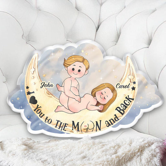 Love You To The Moon And Back - Personalized Couple Shaped Pillow