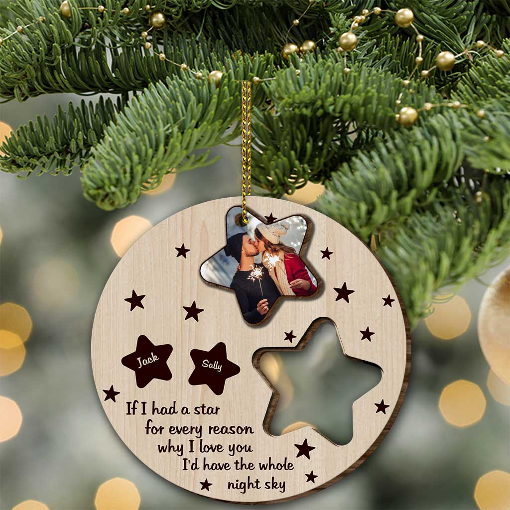 Si j'avais une étoile - Carte de Noël personnalisée pour couple, en bois, avec ornement à déplier