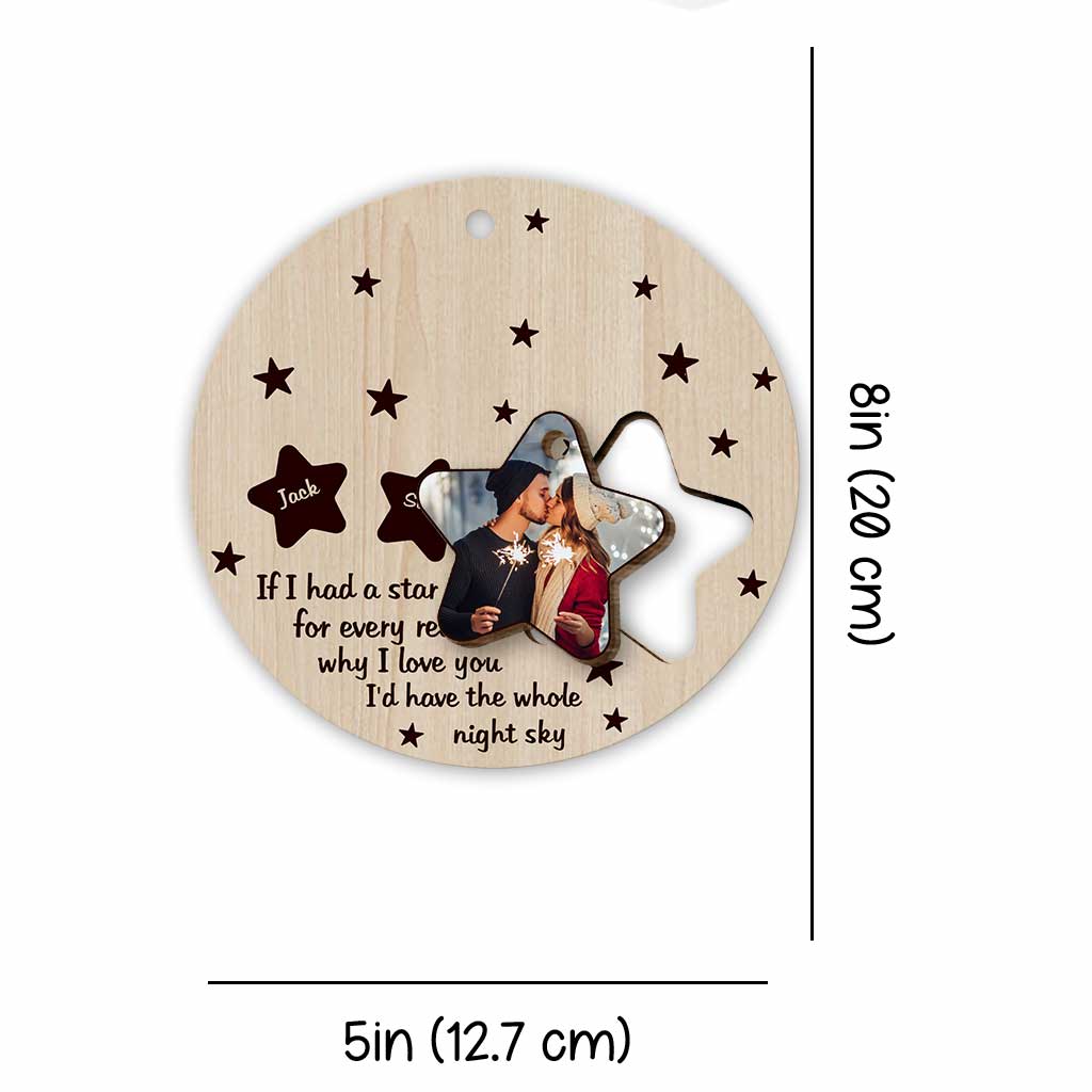 Si j'avais une étoile - Carte de Noël personnalisée pour couple, en bois, avec ornement à déplier