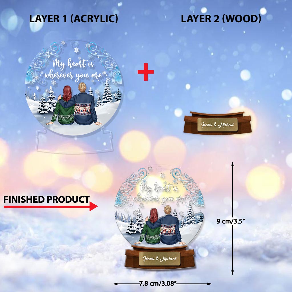 Mon cœur est là où tu es - Ornement de Noël personnalisé pour couple, composé de plusieurs couches