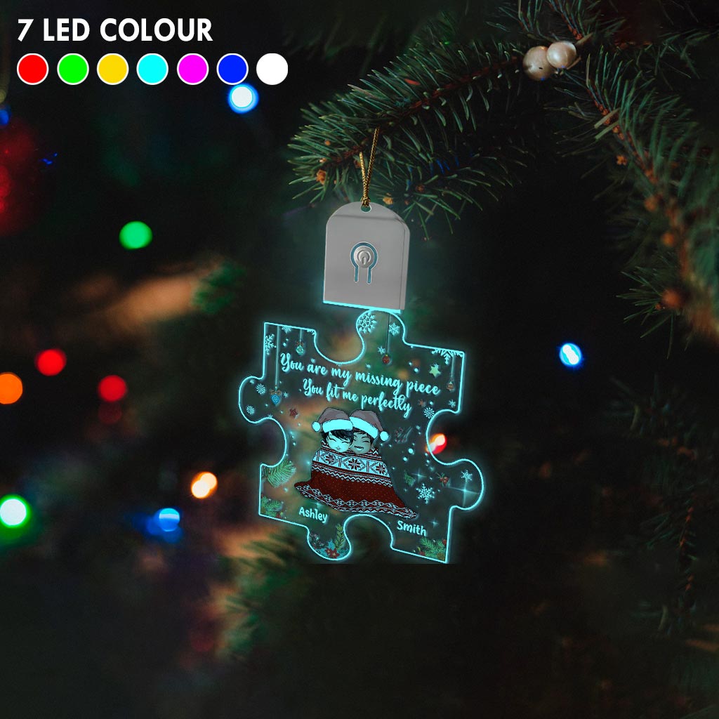 Tu es la pièce manquante de mon puzzle - Ornement de Noël personnalisé en acrylique LED en forme de couple, orné de LED.