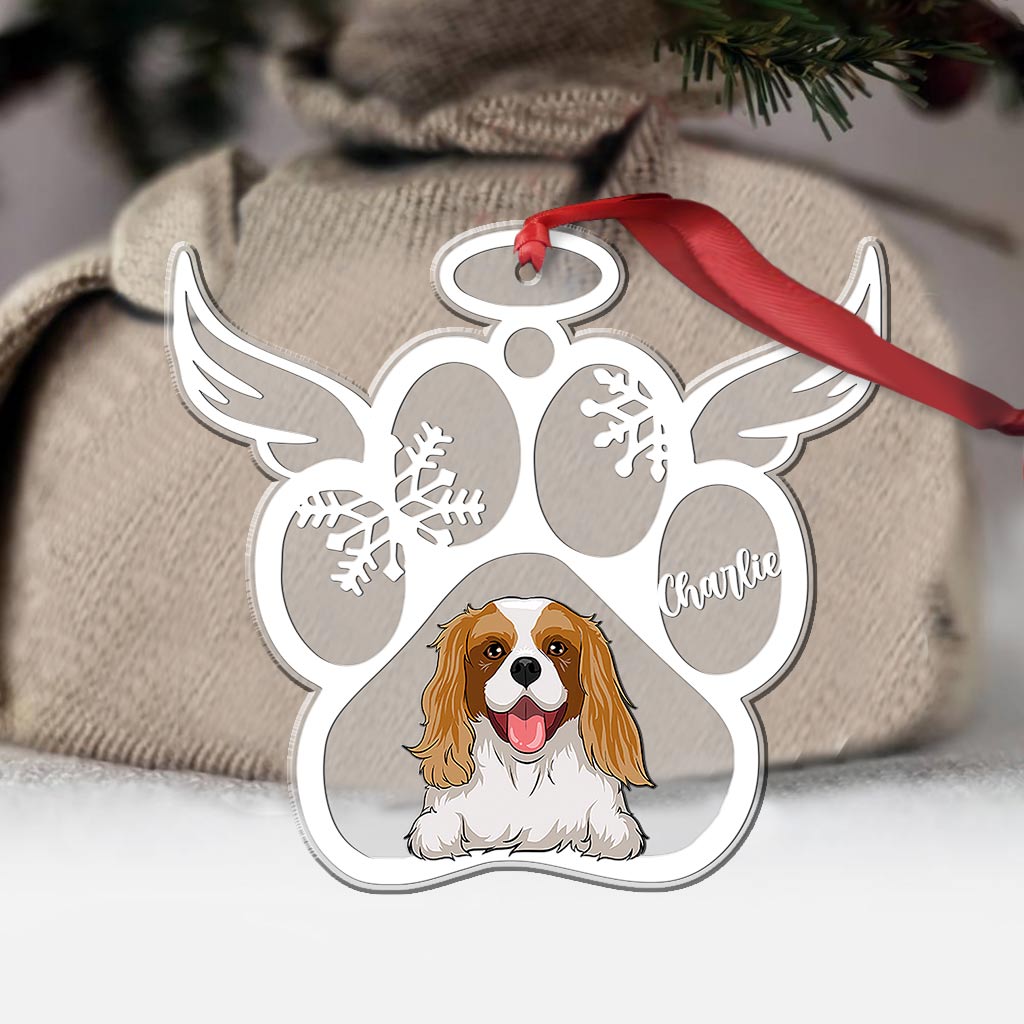 Empreintes de pattes de Noël pour animaux de compagnie - Ornement transparent personnalisé pour chien