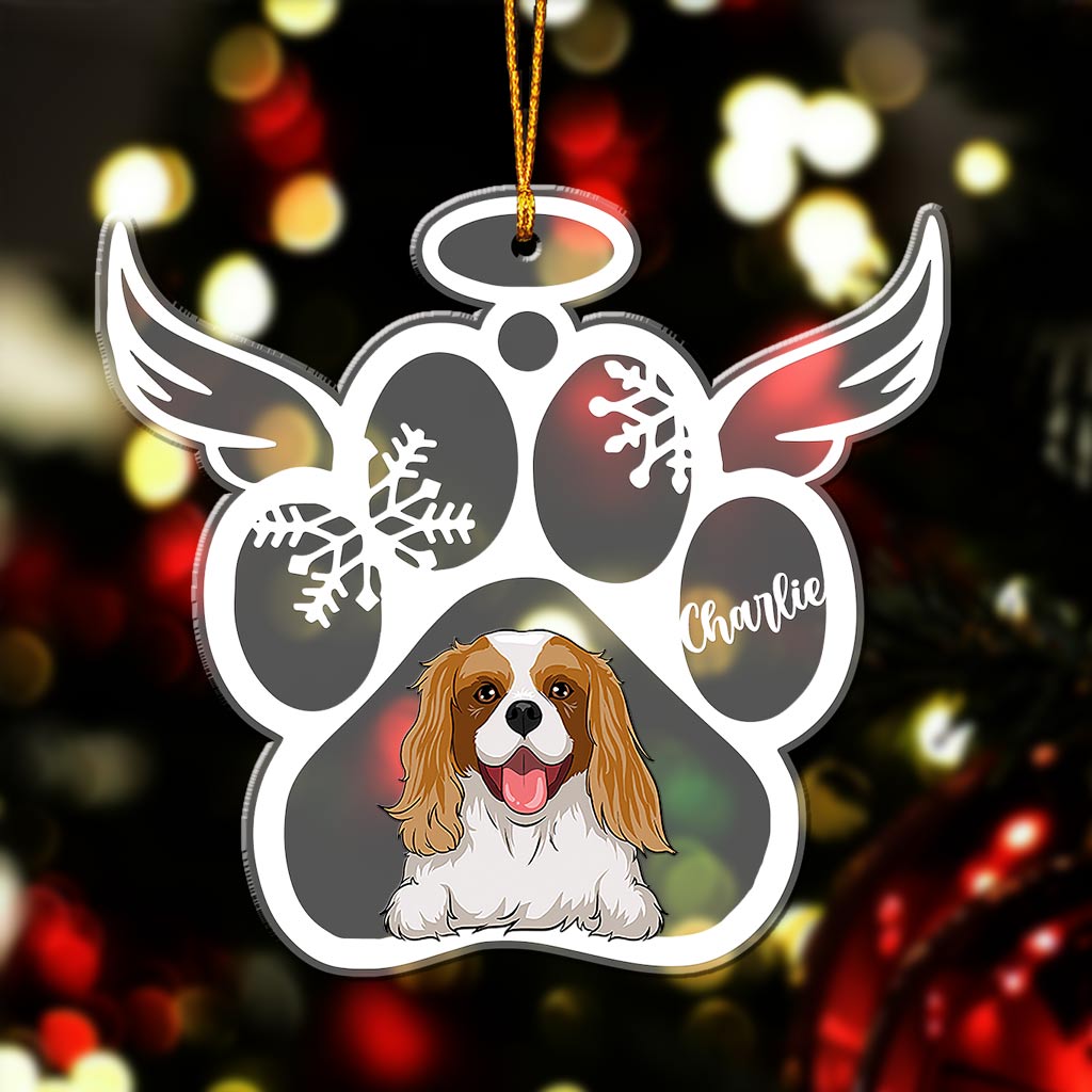 Empreintes de pattes de Noël pour animaux de compagnie - Ornement transparent personnalisé pour chien