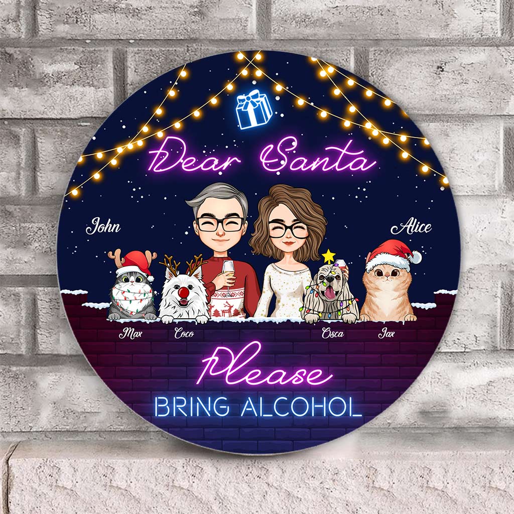 Cher Père Noël, apportez de l'alcool - Panneau rond en bois personnalisé pour couple