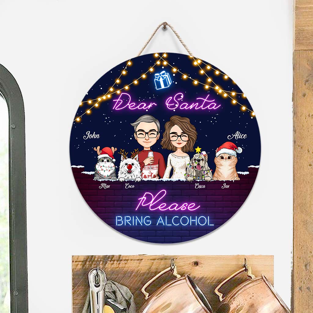 Cher Père Noël, apportez de l'alcool - Panneau rond en bois personnalisé pour couple