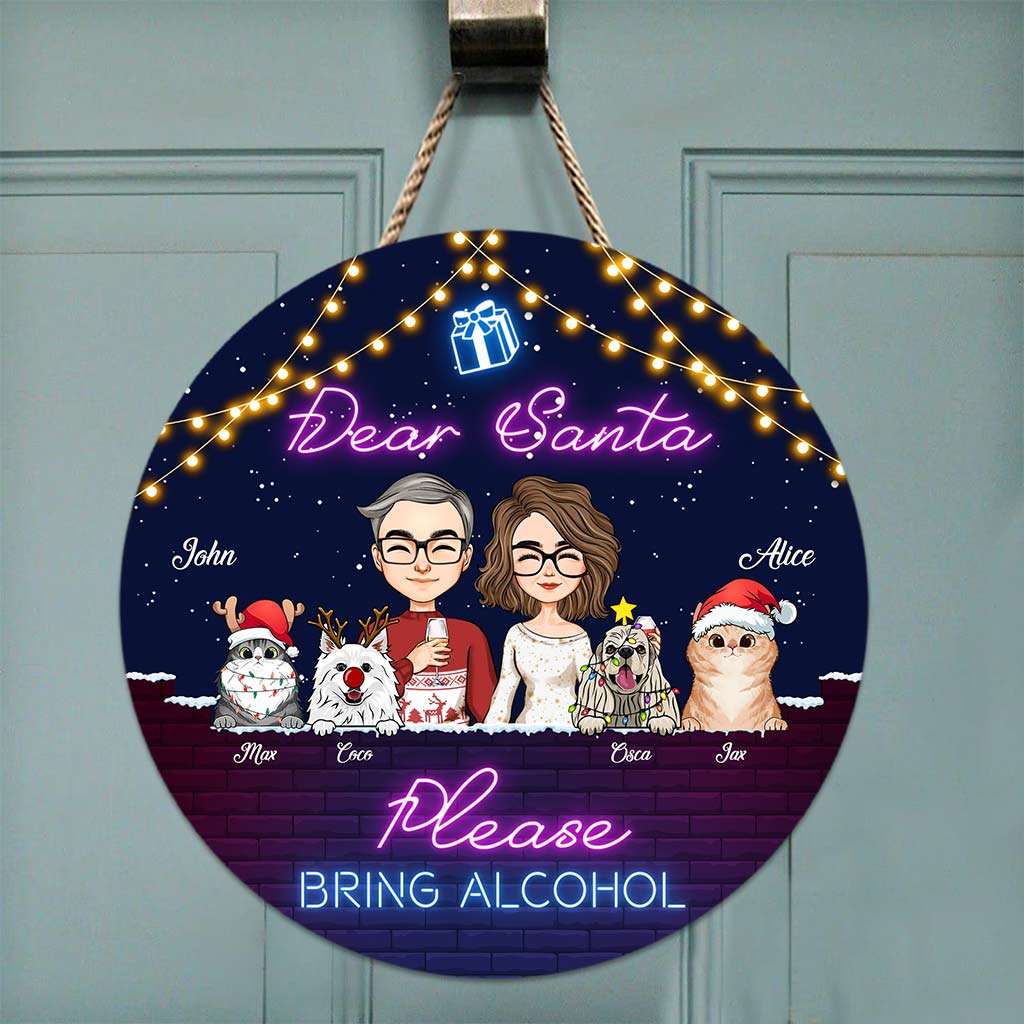 Cher Père Noël, apportez de l'alcool - Panneau rond en bois personnalisé pour couple
