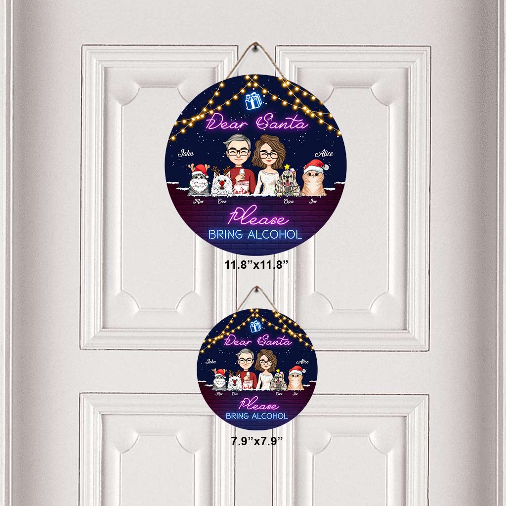 Cher Père Noël, apportez de l'alcool - Panneau rond en bois personnalisé pour couple