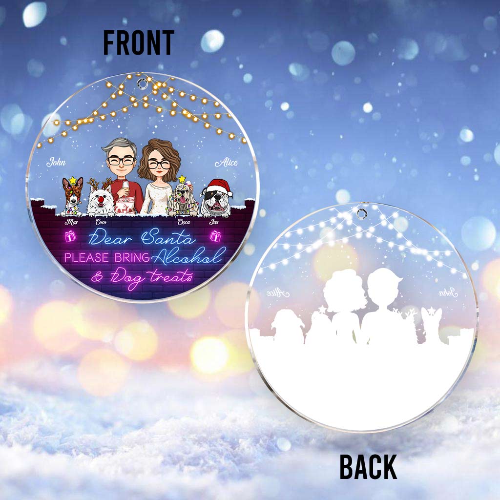 Cher Père Noël, apportez de l'alcool et des friandises pour chien - Ornement transparent personnalisé pour couple