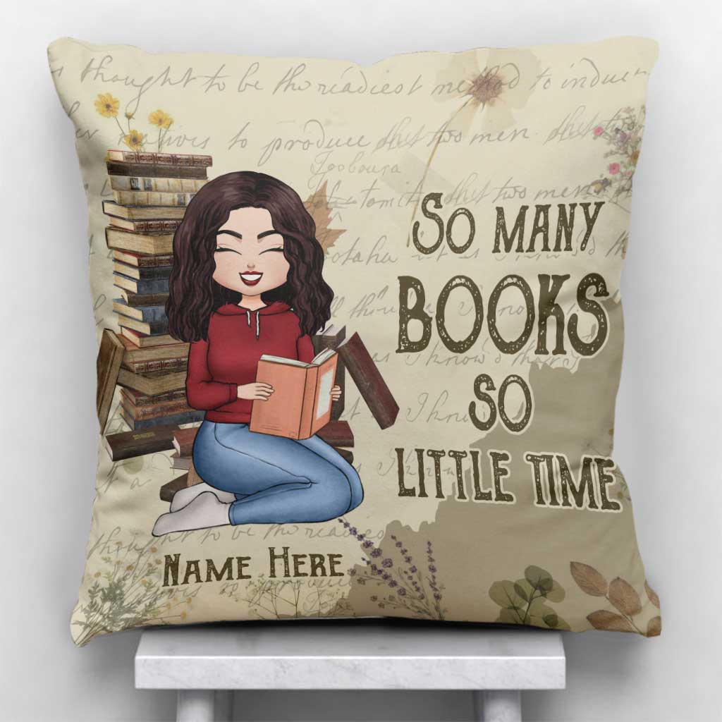 Tant de livres, si peu de temps - Coussin décoratif personnalisé en forme de livre