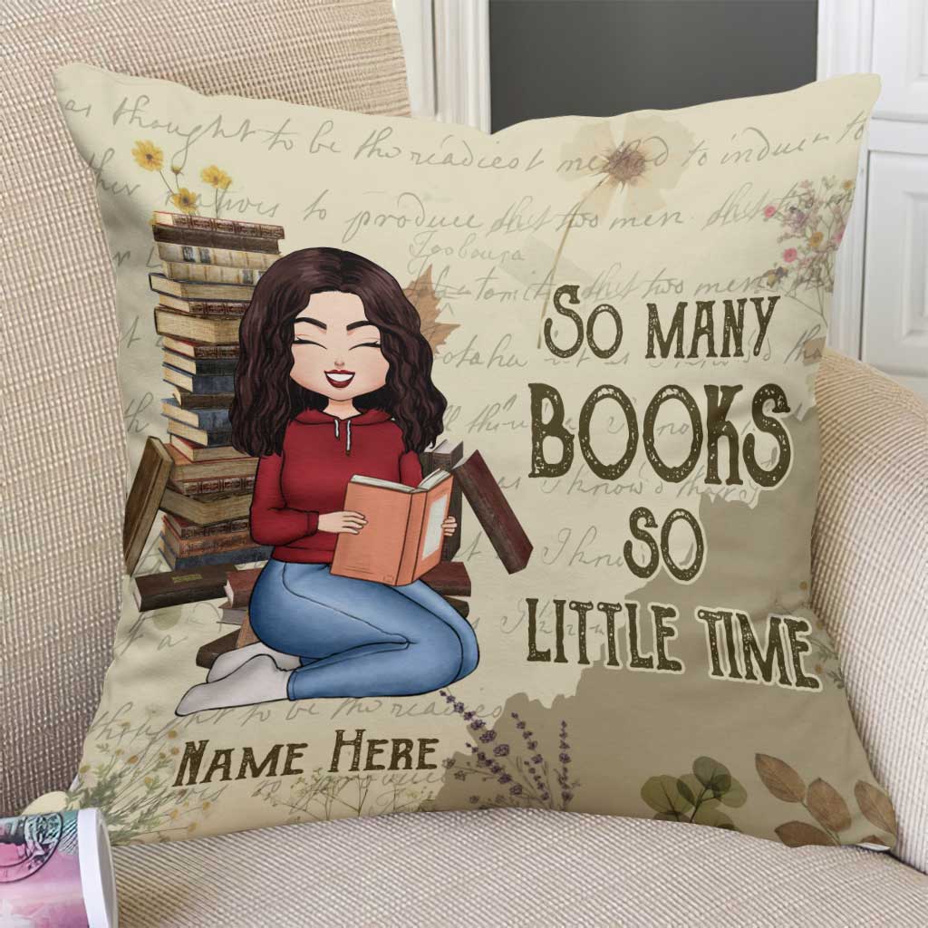 Tant de livres, si peu de temps - Coussin décoratif personnalisé en forme de livre
