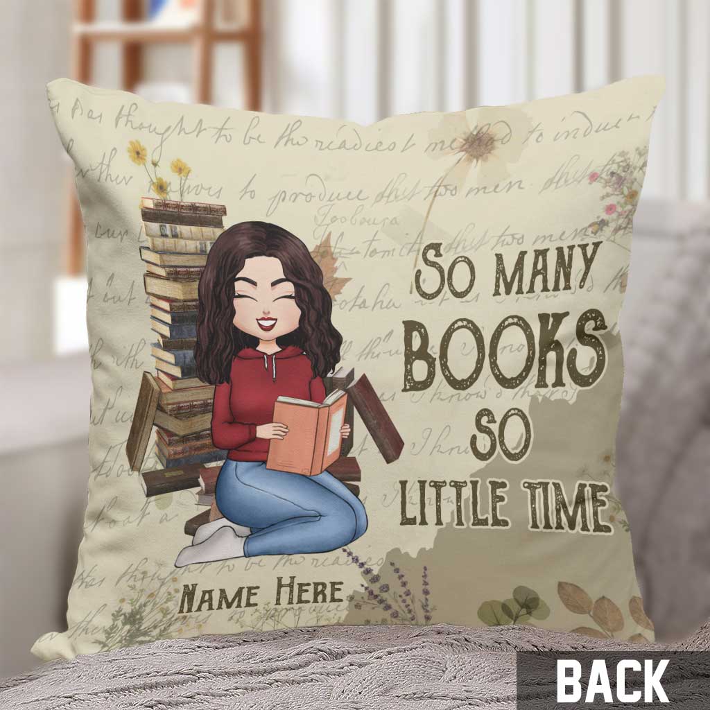 Tant de livres, si peu de temps - Coussin décoratif personnalisé en forme de livre