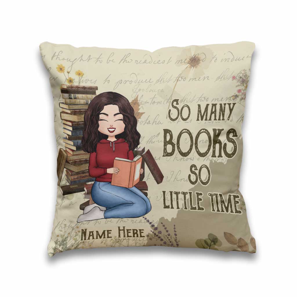 Tant de livres, si peu de temps - Coussin décoratif personnalisé en forme de livre