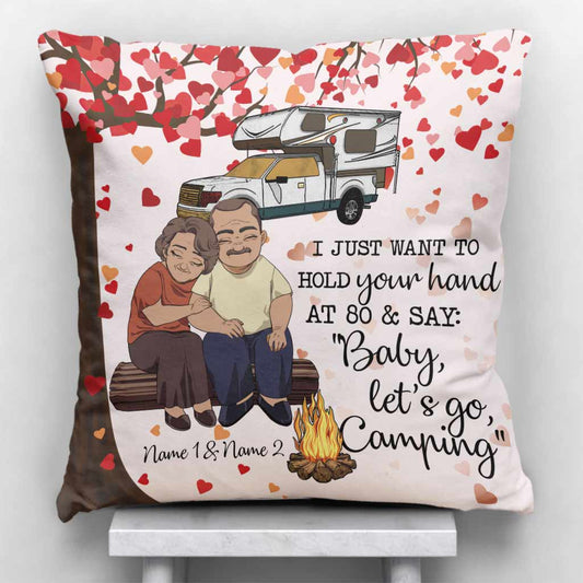 Je veux juste te tenir la main - Coussin décoratif personnalisé pour un vieux couple campeur