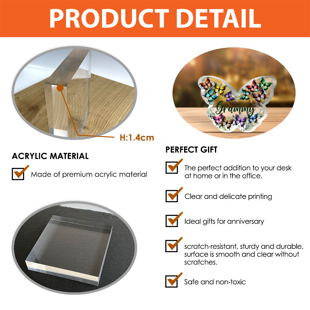 Grandma And Grandchildren Floral Butterflies - Personalized Mother's Day Grandma Custom Shaped Acrylic Plaque