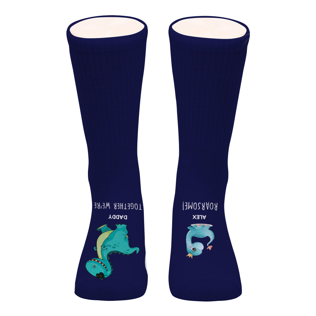 Together We're Roarsome - Gift for dad, grandma, grandpa, mom, uncle, aunt, brother, sister, son, daughter, granddaughter, grandson, new mom, new dad - Personalized Socks