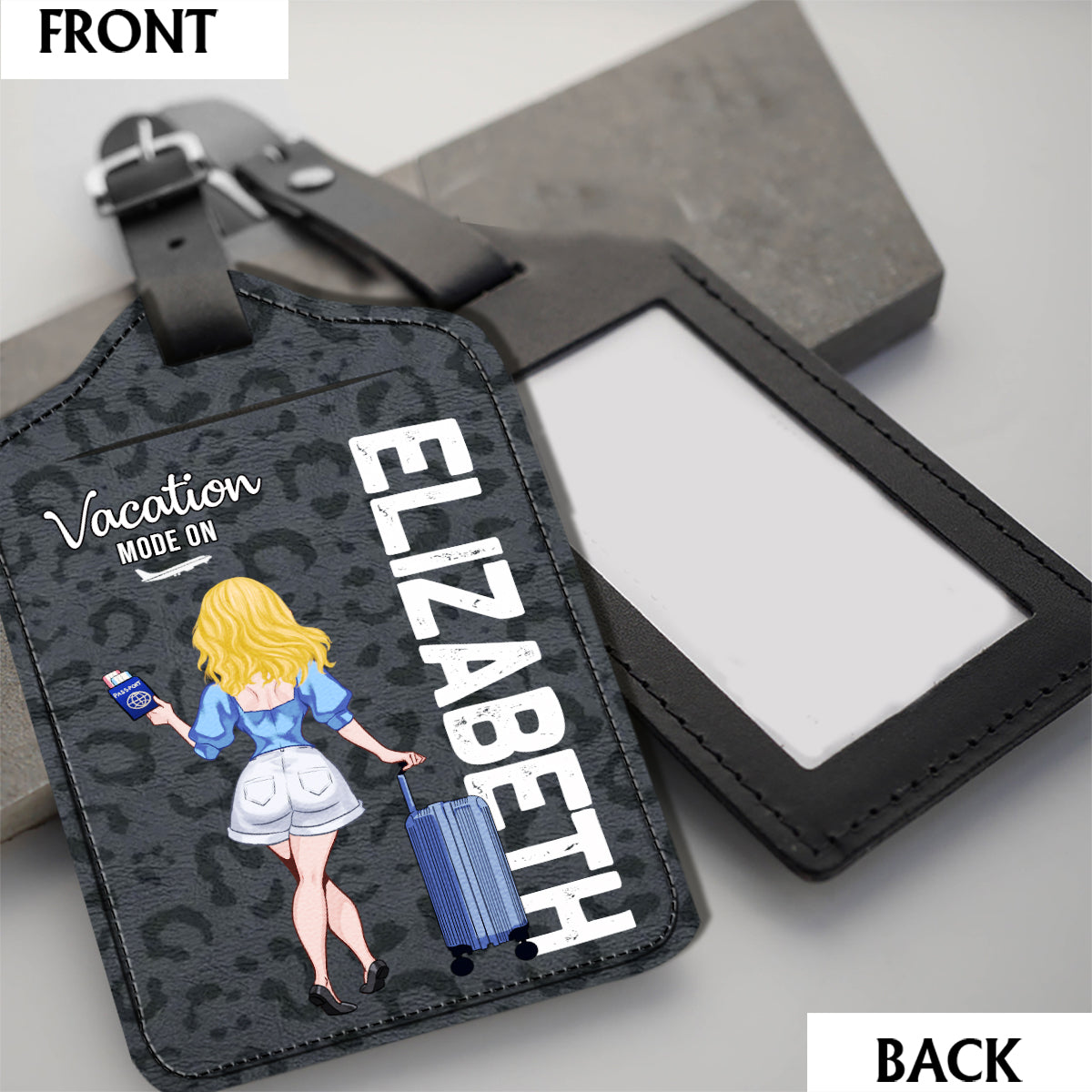 Mode vacances activé - Cadeau de voyage pour maman, fille, petite-fille, épouse, petite amie, amie - Étiquette à bagages en cuir personnalisée