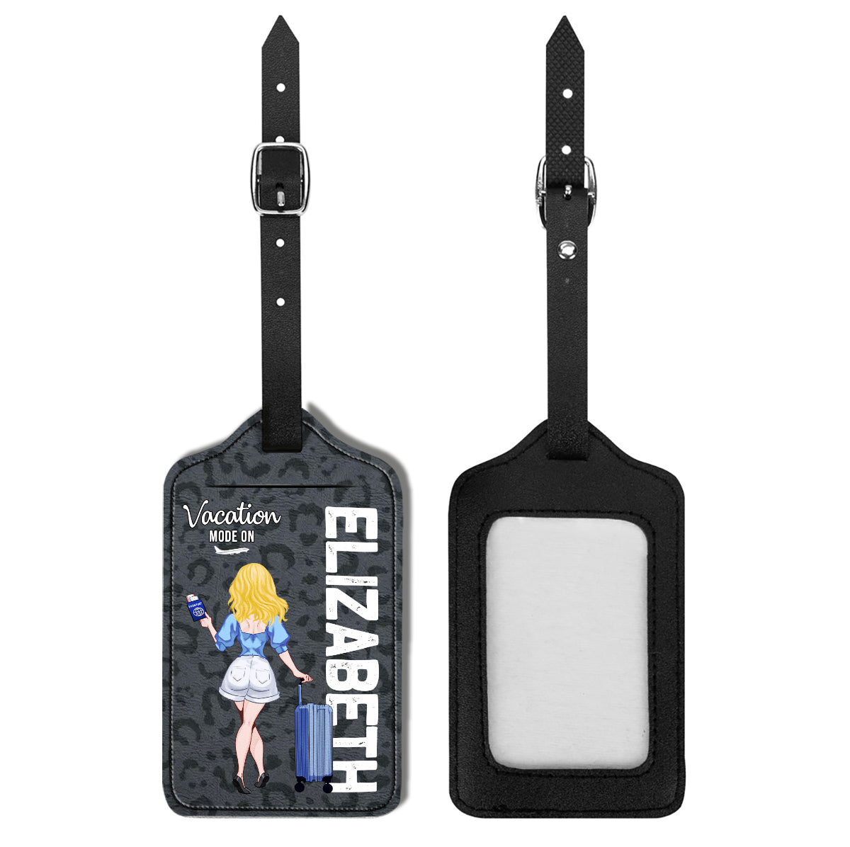 Mode vacances activé - Cadeau de voyage pour maman, fille, petite-fille, épouse, petite amie, amie - Étiquette à bagages en cuir personnalisée